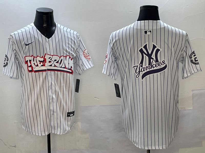 Men New York Yankees Blank White Stripe four generations Joint Name 2025 Nike MLB Jersey style 20